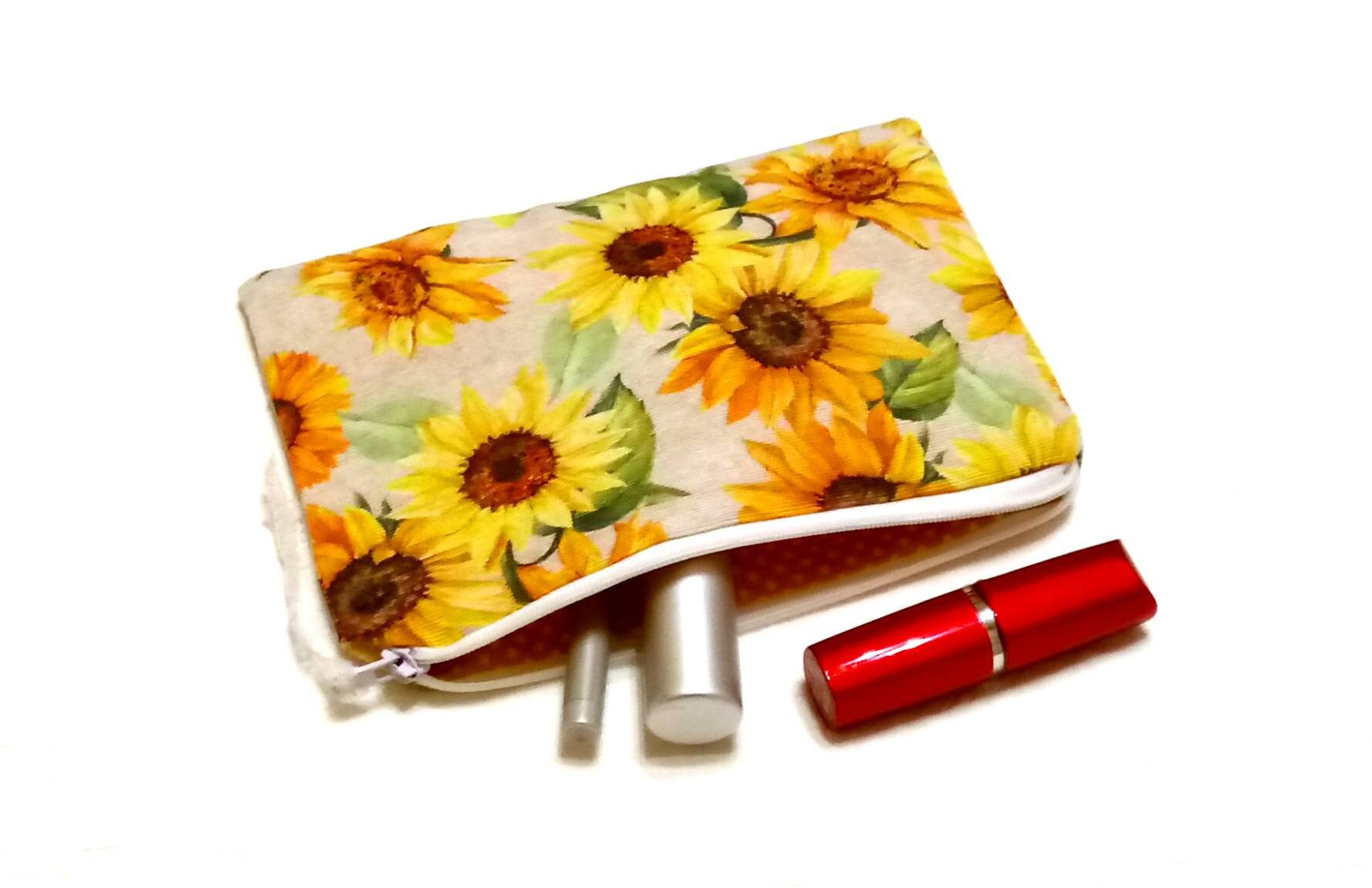 stoff-Geldbörse, Freundin-Geschenk, Sonnenblumen-Geldbörse, Make-Up-Etui, Geschenk Für Mama, Sonnenblumen-Beutel, Sie, Geldbörse Und Tragetasche von LiLaChicandLovely