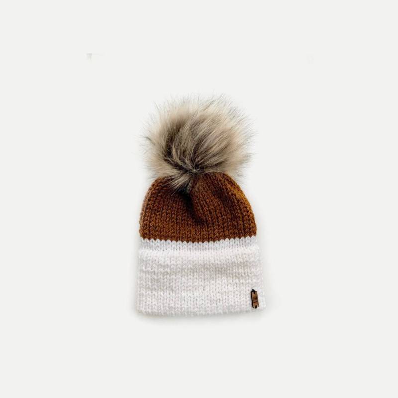 Doppelte Krempe Mit Abnehmbaren Kunstpelz Bommel | Zweifarbig Das Berretto von LiLiKnits