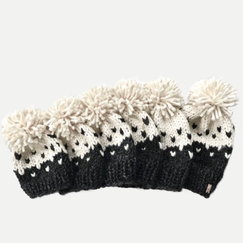 Fair Isle Grobstrick-Bommelmütze Lammwolle-Mischung, Zweifarbig von LiLiKnits