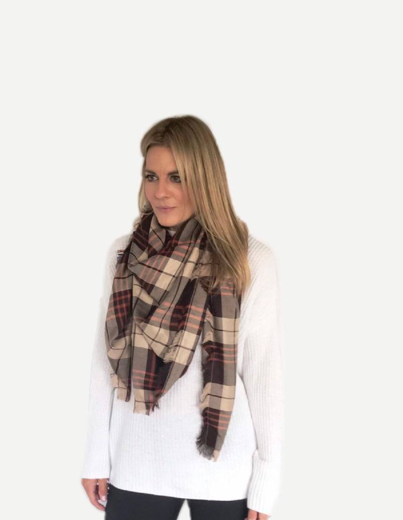 stoffdecke Dreieckstuch | Tuch Kariert Braun/Orange/Tan von LiLiKnits