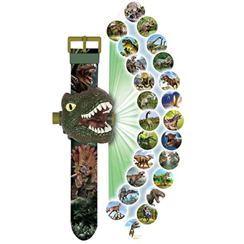 Kinder 3D Projektor Dinosuars Uhr Spielzeug, 24 Muster Kreative Leuchtende Dinosuars Uhr, Flip Projektion Uhr Elektronisches Spielzeug Geschenk für Kinder 3 4 5 6 Jahre, grün von LiLiTok