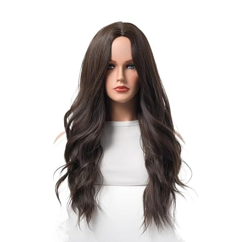 Atmungsaktive künstliche Kopfbedeckung for Damen mit großen Wellen, natürliches langes lockiges Haar, Mittelscheitelperücke von LiMinM