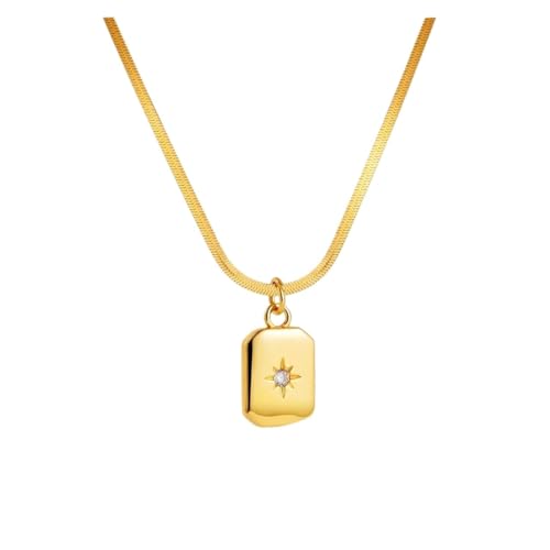 LiMinM 18-karätige Kettenhalskette mit quadratischem Anhänger aus Edelstahl, Modeschmuck for Damen.(T180 1) von LiMinM