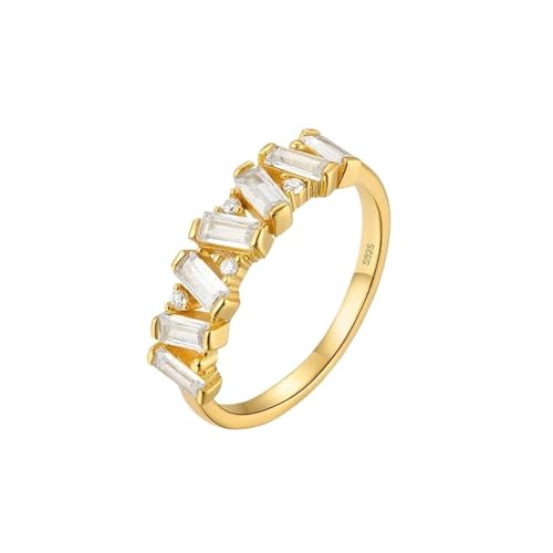 LiMinM Damenmode S925 Blumenring Quadratischer Farbiger Zirkonring Tägliches Tragen Urlaub Anziehschmuck(Golden-#4_No.6) von LiMinM