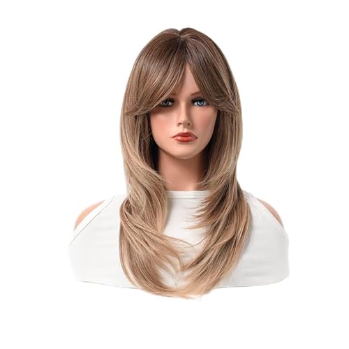 Simulierte Stirnband-Perücke for Damen mit braunem Farbverlauf und achtstelligem Pony von LiMinM