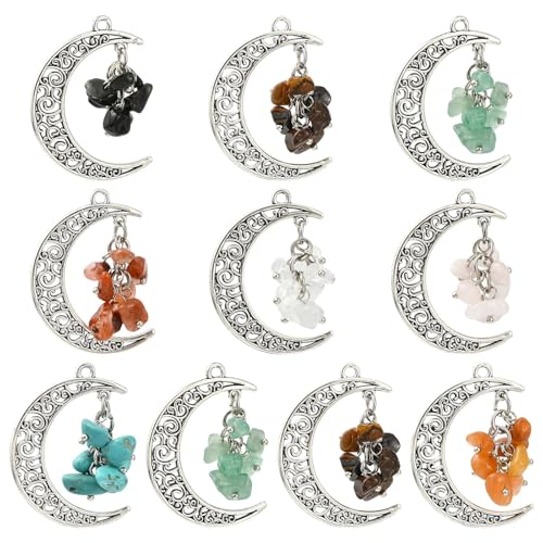 LiQunSweet Tibetischer Halbmond-Anhänger mit Edelsteinsplitter, antikes Silber, himmlischer Mond, Anhänger für selbstgemachten Schmuck, Armband, Halskette, Ohrringe, Tasche, Schlüsselanhänger von LiQunSweet