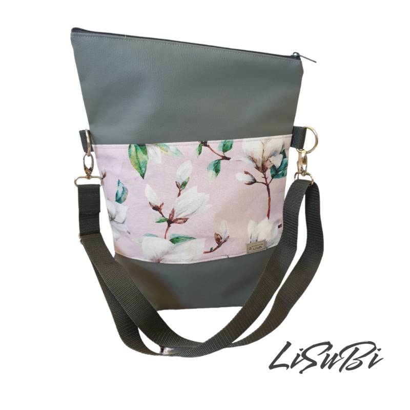 Foldover Umhängetasche Handtasche Schultertasche Damen Mit Blumen Grau von LiSuBi