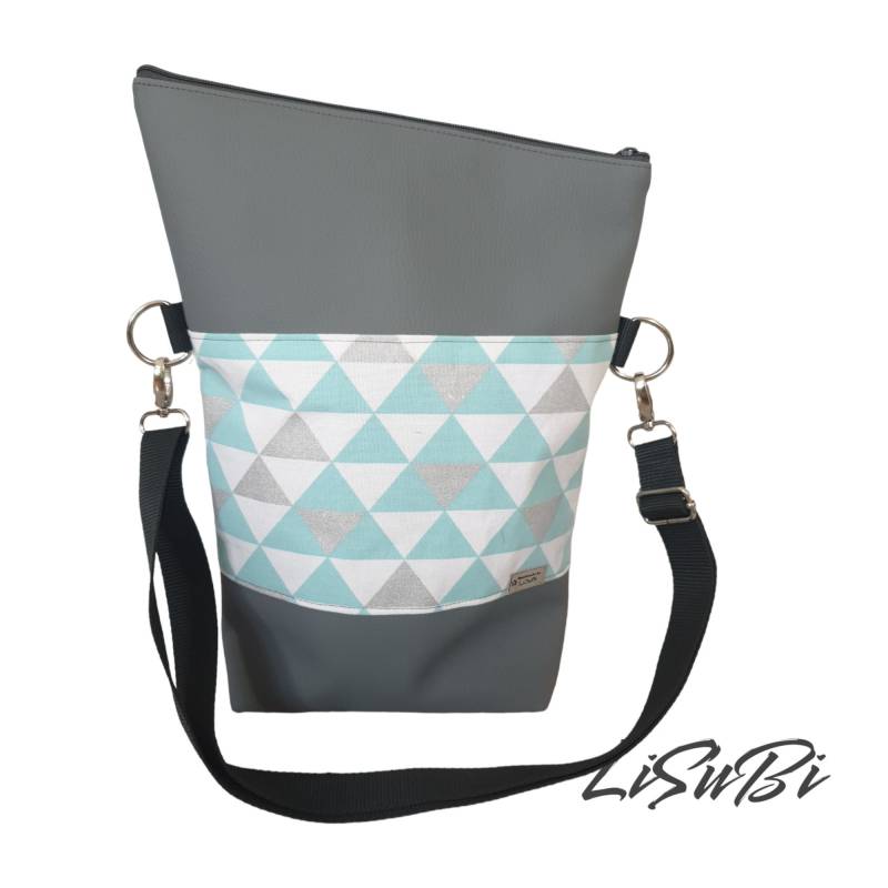 Foldover Umhängetasche Handtasche Schultertasche Damen Mit Dreiecken Grau von LiSuBi