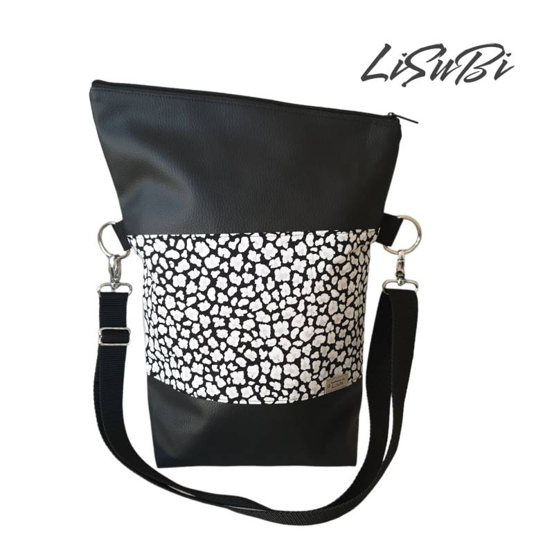 Foldover Umhängetasche Handtasche Schultertasche Damen Mit Lederimitat Leo Muster Schwarz von LiSuBi