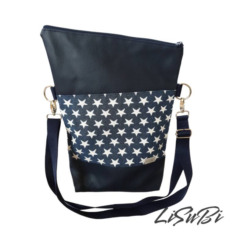 Foldover Umhängetasche Handtasche Schultertasche Damen Mit Sternen Blau von LiSuBi