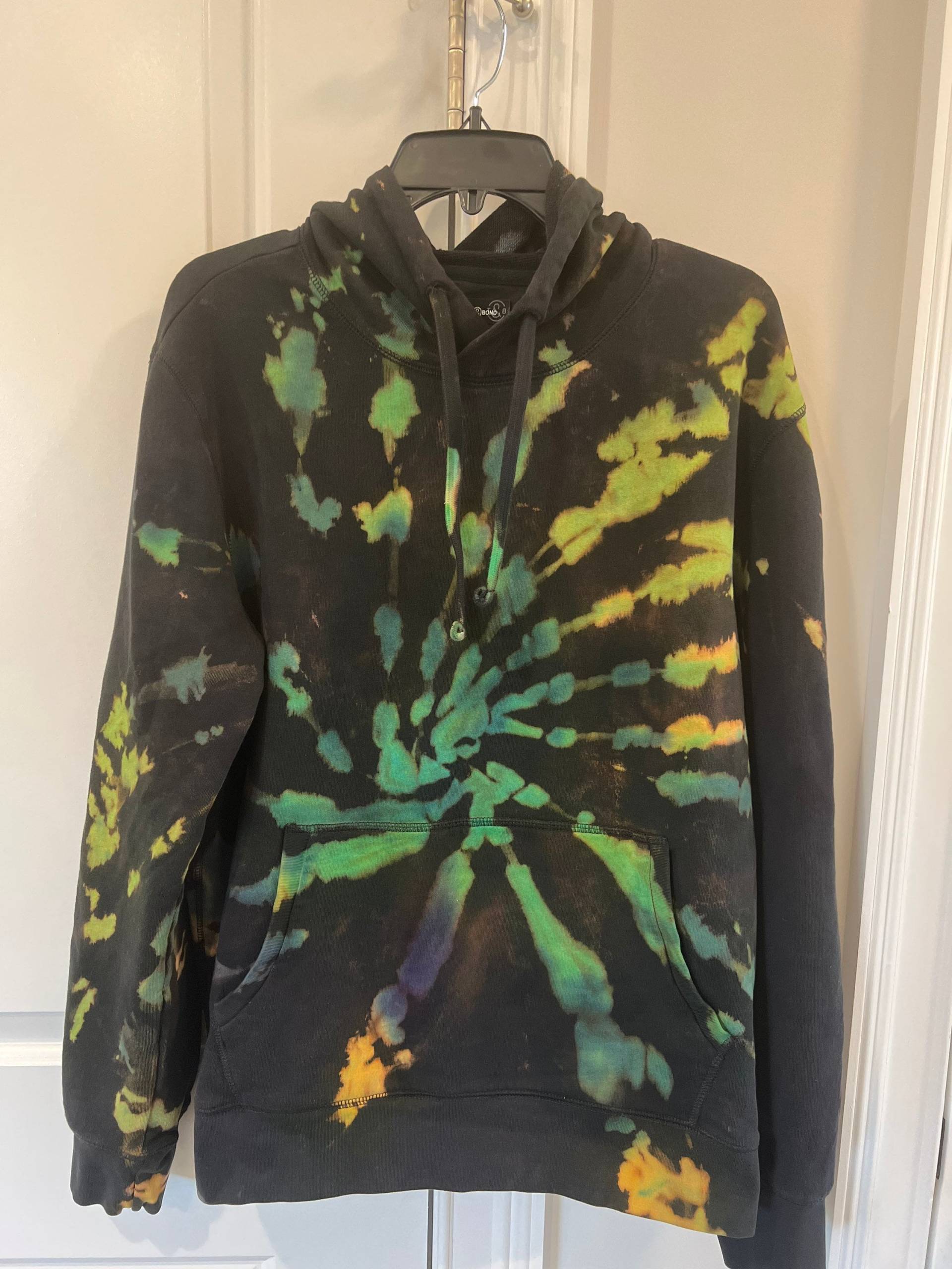 Grün Und Blau Reverse Tie Dye, Schwarzer Dye Swirl Hoodie Sweatshirt Aus Baumwolle, Sehr Weich Schwer, Känguru Beutel, Pullover Für Männer von LiTieDyeMama