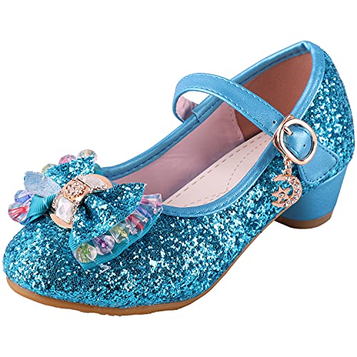 LiUiMiY Prinzessin Schuhe Mädchen Glitzer Stöckelschuhe mit Absatz Ballerina für Party Karneval Verkleidung Fasching Hochzeit Halloween, Blau, 26 EU von LiUiMiY
