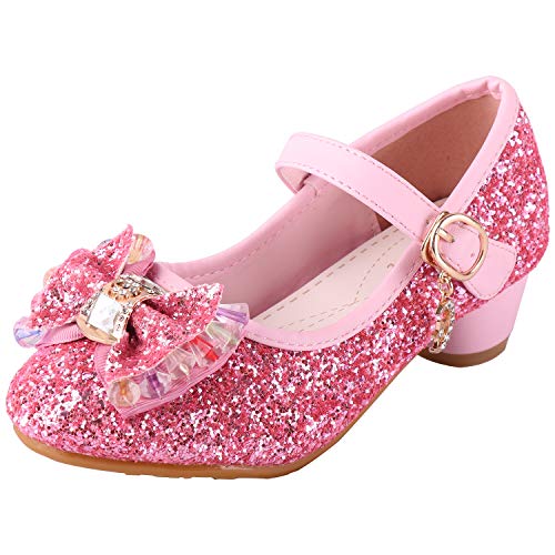 LiUiMiY Prinzessin Schuhe Mädchen Glitzer Stöckelschuhe mit Absatz Ballerina für Party Karneval Verkleidung Fasching Hochzeit Halloween, Rose, 30 EU von LiUiMiY
