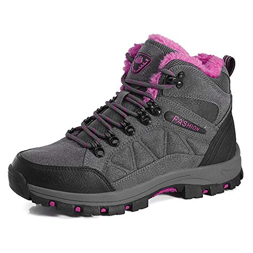 LiYa Wanderschuhe Trekking Schuhe Herren Damen Wasserdicht Winterschuhe Warm Gefüttert Winter Outdoor Boots Wander Stiefel, Grau/Pink, 40 EU von LiYa