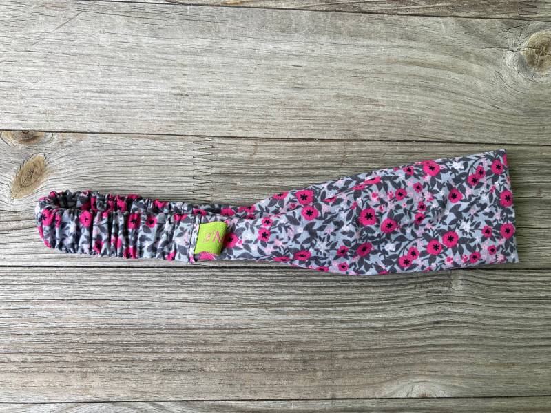 1 Haarband Kinder Blümchen Pink Auf Grau von LiaMalaDE