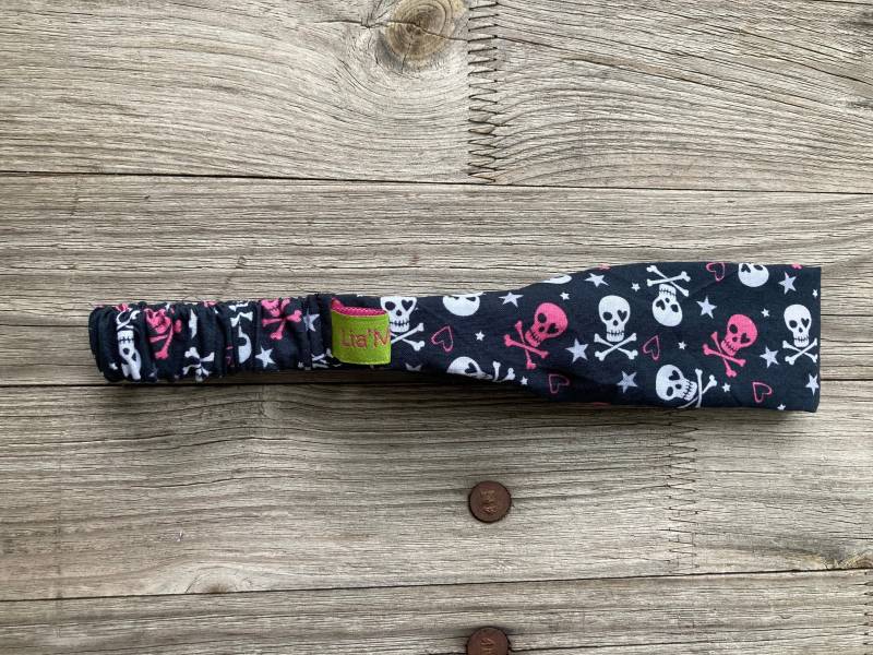 Haarband Kinder Totenköpfe Pink, Schwarz von LiaMalaDE