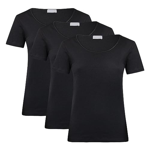 Liabel Damen Unterhemden T-Shirt Rundhalsausschnitt warm Baumwolle 3er Pack, Art. 2828-26 Schwarz 5 von Liabel