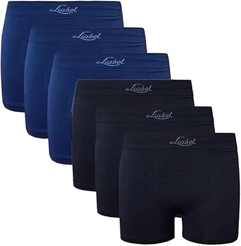 Liabel Seamless Herren Slip/Boxershorts 6er Pack - Unterhosen für Herren aus nahtloser Mikrofaser Made in Italy, Boxershorts 3 Schwarz, 3 Blau, L/XL von Liabel