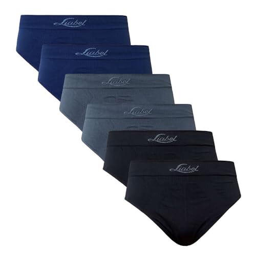 Liabel Seamless Herren Slip/Boxershorts 6er Pack - Unterhosen für Herren aus nahtloser Mikrofaser Made in Italy, Slip 2schwarz, 2grau, 2blau, L/XL von Liabel