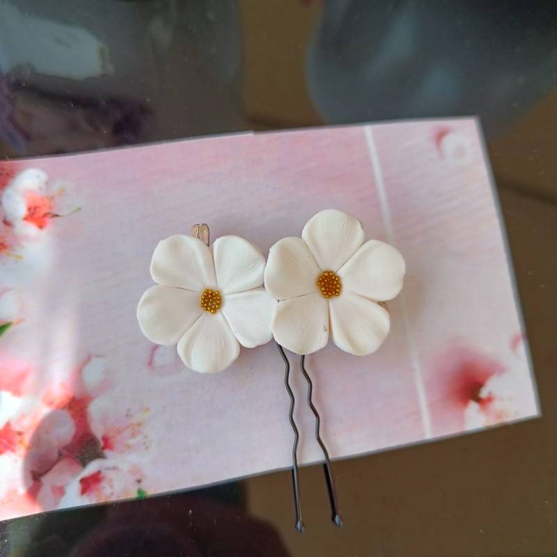Haarnadel Mit Blumen, Hochzeit Haarnadel, Haar Schmuck, Handmodelliert Aus Polymer Clay, Pin Floral von LiabellMinis
