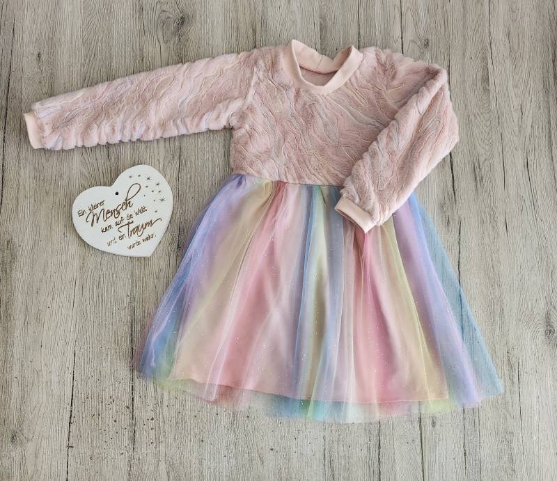 Mädchen Kunstfell Tüll Kleid, Drehkleid Ab Größe 86-140 von Liafashionstyle