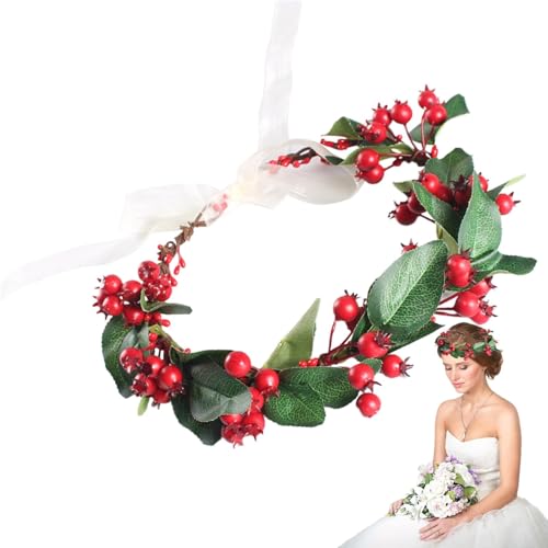 Liakyunf Beerenblumenkrone, Weihnachtsbeerenkrone | Holly Berry Leaves Haarschmuck - Boho handgemachte rote Beeren-Hochzeitskrone für den Winter-Weihnachtsurlaub von Liakyunf