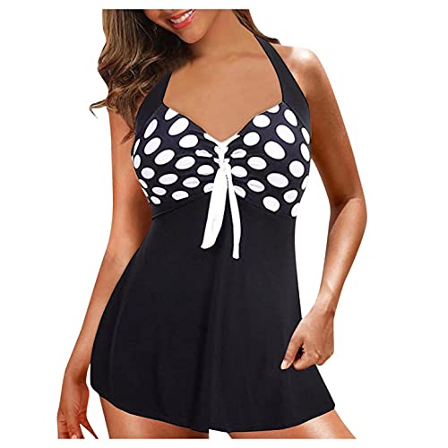 Lialbert Tankini-Set Damen Einteilige Badeanzug Gestreift Beachwear Farbblock Bademode Große größen Badekleid Rückenfrei A-Linie Oberteile One Piece Tankini für Mollige von Lialbert