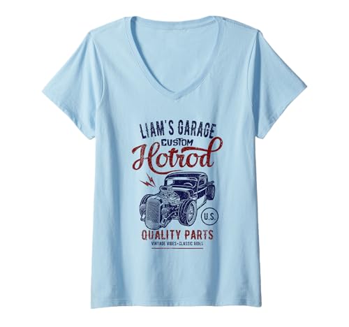Damen Liam's Hotrod Garage Oldtimer Custom Liam Design T-Shirt mit V-Ausschnitt Damen Liam's Hotrod Garage Oldtimer Custom Liam Design T-Shirt mit V-Ausschnitt von Liam's Hotrod Garage Designs for the Name Liam