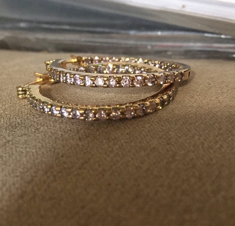 14K Gold Fill Sterling Silber Glitzernde Hellrosa Kristall Große Creolen von LiamBySevanna