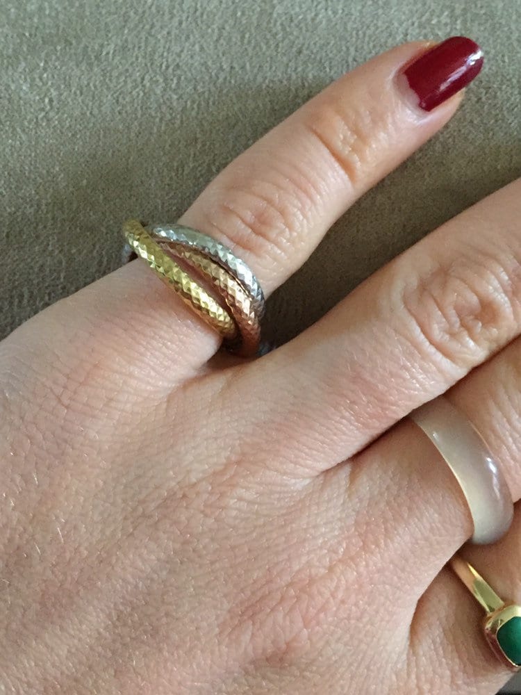 14K Gold Gewaschener Dreifarbiger Puzzle-Ring Sterling Italien Größe 4, 5 Pinky Band von LiamBySevanna