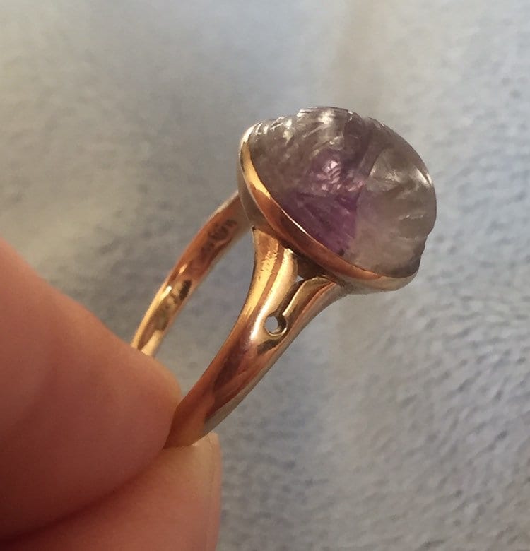 Antiker 14K Gold Roher Amethyst Siegel Skarabäus Ring Größe 8 von LiamBySevanna