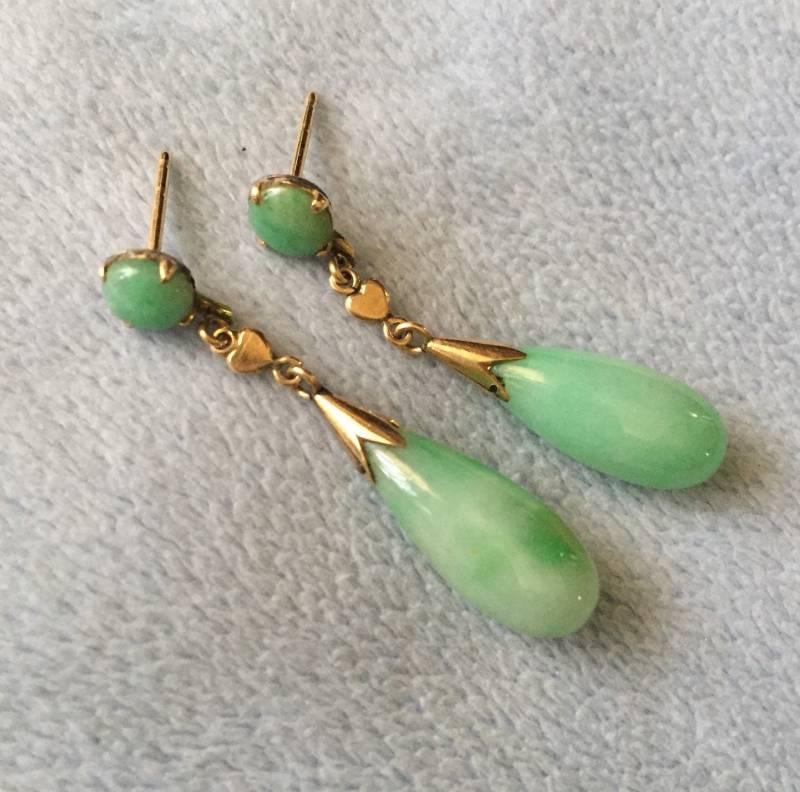 Art Deco 14K Apfelgrüne Ohrhänger Aus Jade von LiamBySevanna