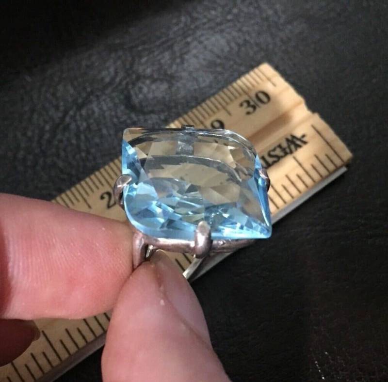 Art Deco Aqua Blau Kristall Sterling Silber Ring Größe 7 von LiamBySevanna
