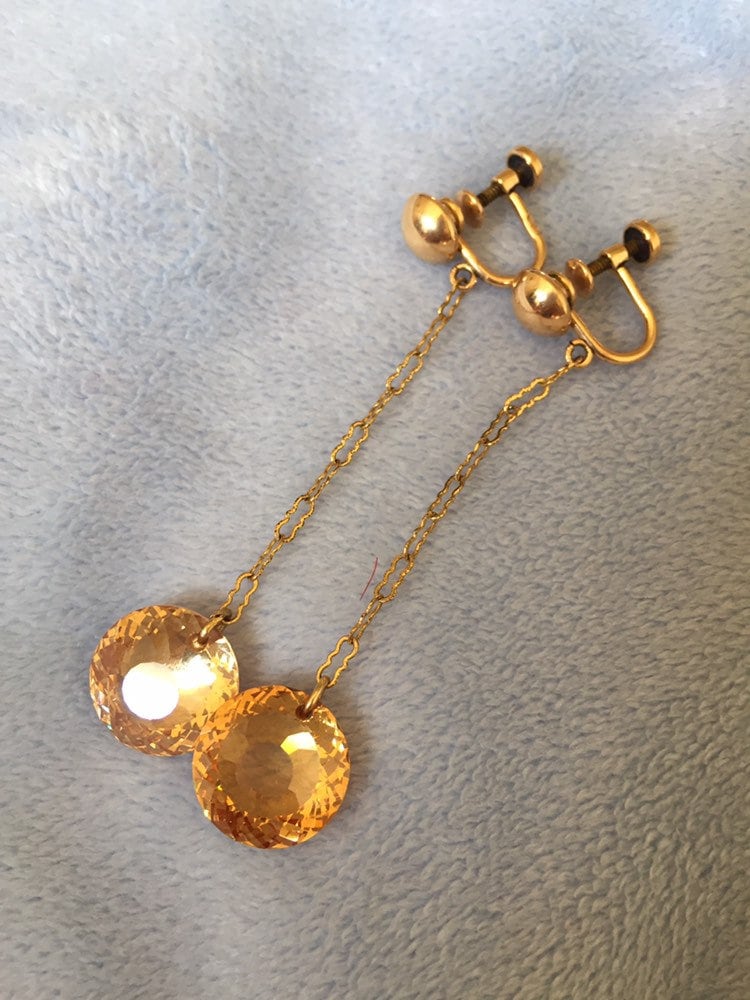 Art Deco Flappers Baumeln Ohrringe 12K Rose Gold Filled Schraube Zurück Tropfen W/Citrin Kristalle von LiamBySevanna