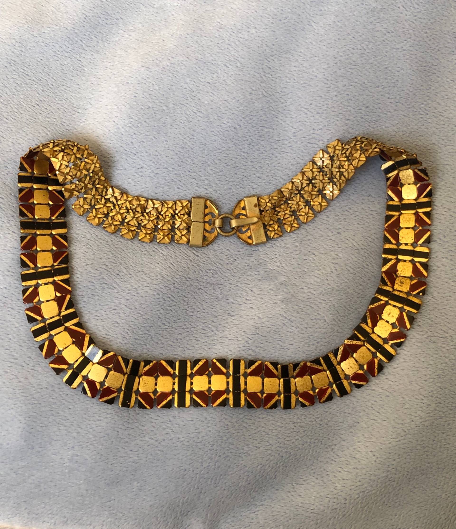 Art Deco Geometrisch Mesh Emaille Messing Collier Kragen 15, 25 von LiamBySevanna