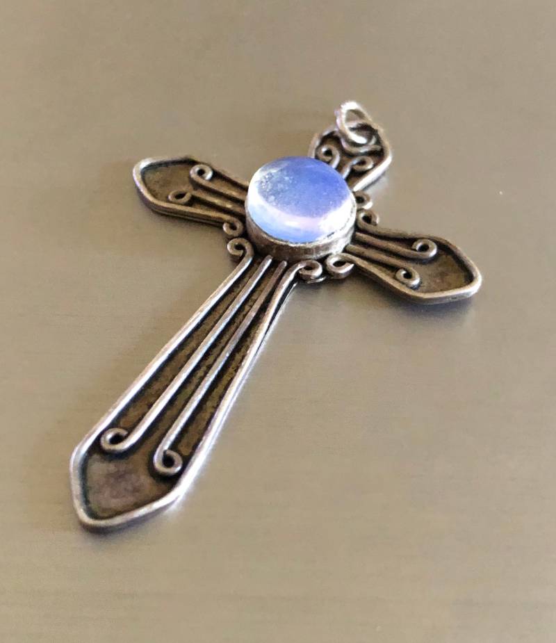 Art Deco Sterling Silber Großer Kreuz Anhänger Mit Opalite Opalescent von LiamBySevanna