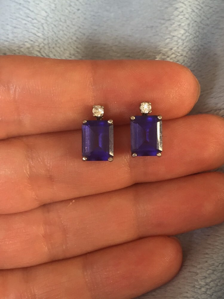 Ohrstecker Aus Blauem Spinell Sterlingsilber Im Smaragdschliff von LiamBySevanna