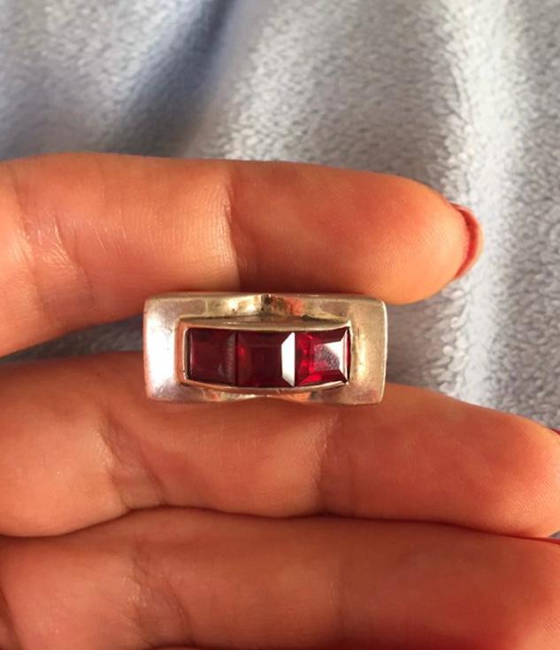 Retro Sterling Silber Deco Schleife Rote Tulpe Ring Größe 8, 5 von LiamBySevanna