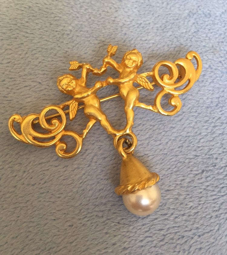 Vintage Jim Shore Engel Putti Matte Gold Pin Brosche von LiamBySevanna