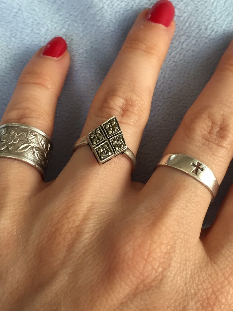 Vintage Sterling Silber Markasit Diamant Form Flacher Ring Größe 7, 5 von LiamBySevanna