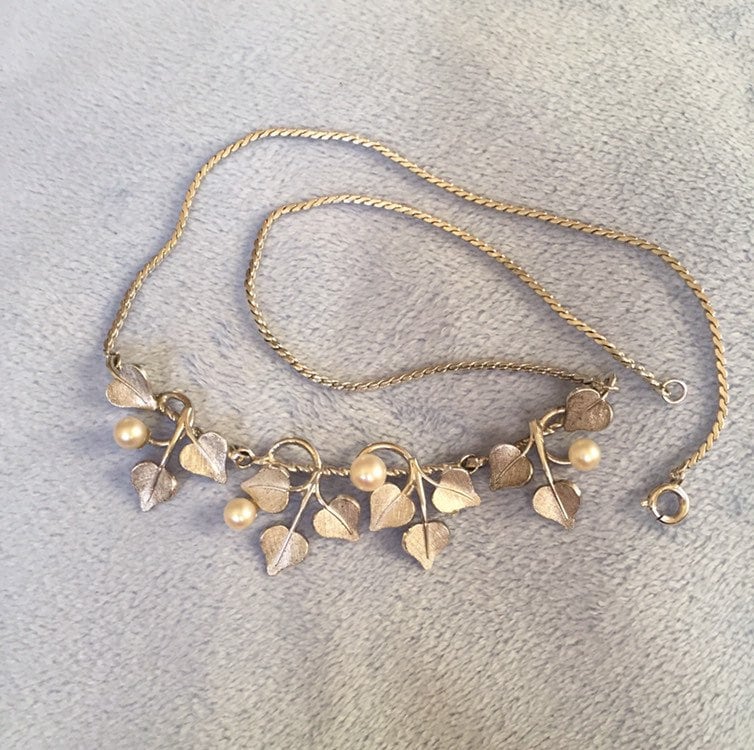 Vintage Van Dell Sterling Silber Ahornblatt Halskette Mit Perlen von LiamBySevanna