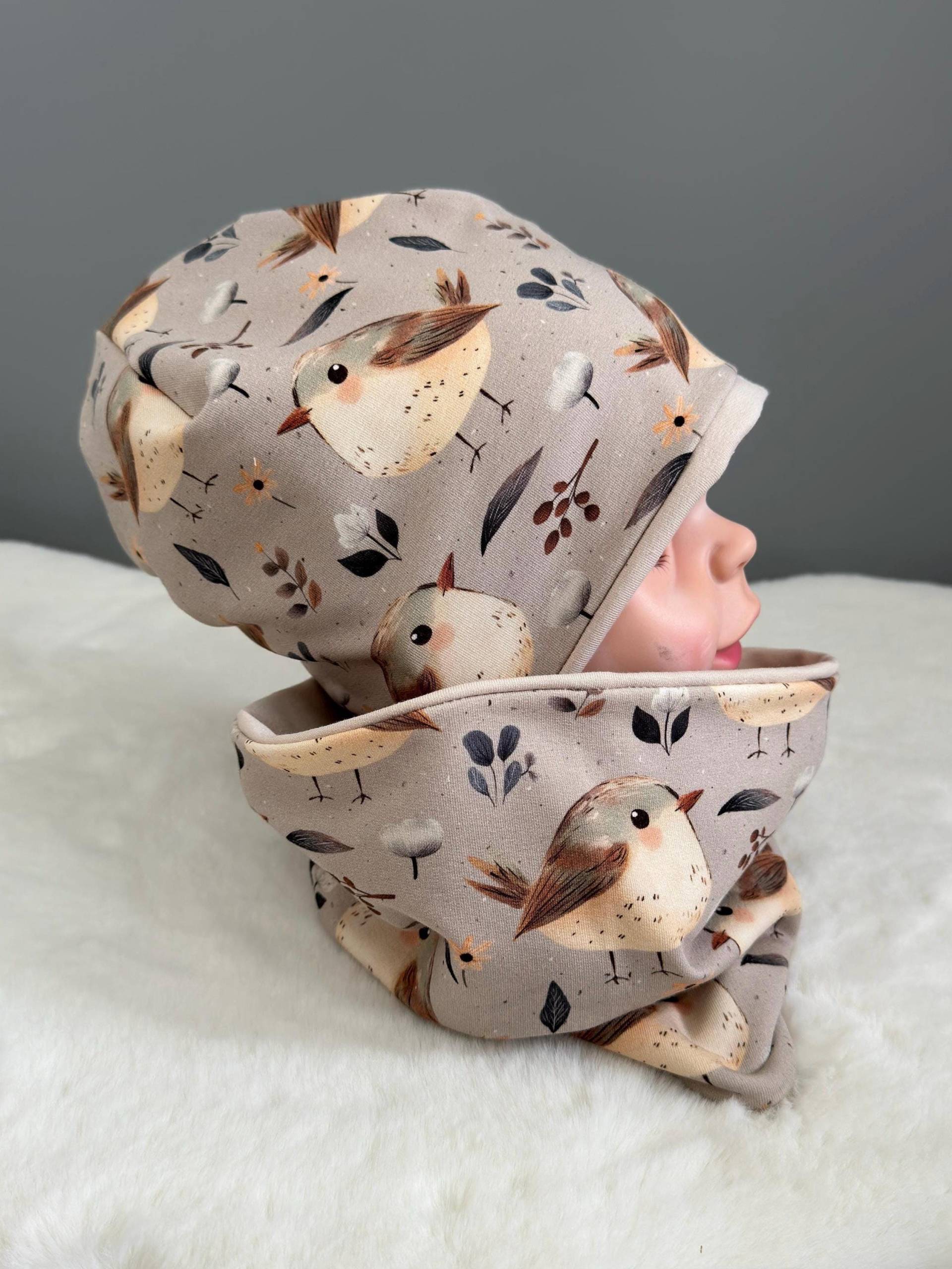 Set Aus Beanie Und Loop | Geschenkidee Baby Kind Unisex Kinder Wende Mütze Schal |Geschenk Für Babies |Vogel Beige Set Aus Beanie Und Loop | Geschenkidee Baby Kind Unisex Kinder Wende Mütze Schal |Geschenk Für Babies |Vogel Beige von LiamLuppyhandmade