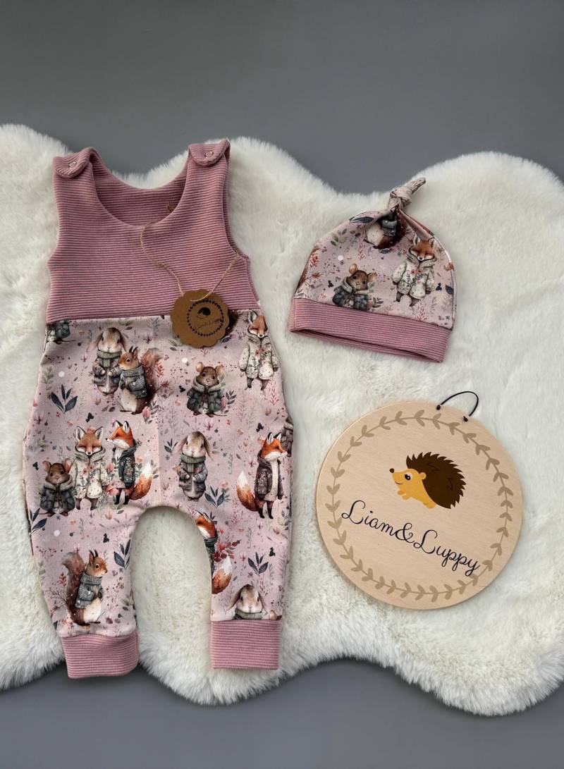 Baby Mädchen Outfit - Strampler Mit Blumenmuster & Knotenmütze Handgemachtes Neugeborenen Set Geschenk Zur Geburt von LiamandLuppy