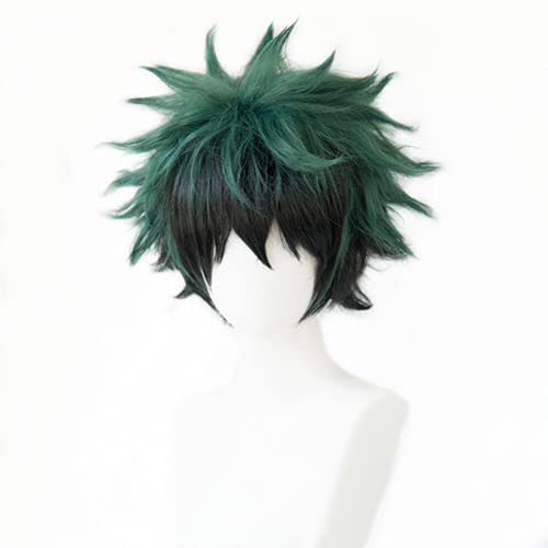 Liamiona Midoriya Izuku Perücke Cosplay Perücke Kurz Grün Schwarz Cosplay Perücke Hitzebeständige Perücke für Halloween Party + Kostenlose Perückenkappe von Liamiona