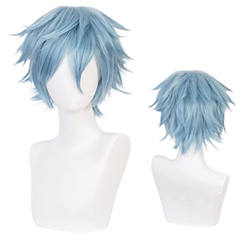 Liamiona Shigaraki Tomura Perücke Cosplay Perücke kurze lockige blaue hitzebeständige Perücke für Halloween-Party + Kostenlose Perückenkappe von Liamiona