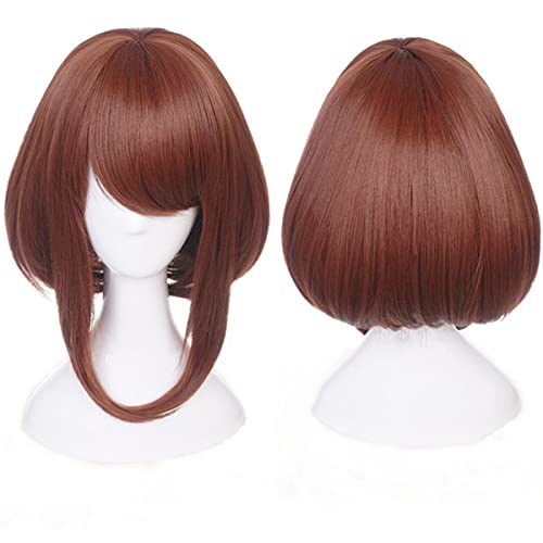 Liamiona Uraraka Ochako Perücke Cosplay Perücke Kurz Braun Bob Synthetische Perücke für Halloween Party + Kostenlose Perückenkappe von Liamiona