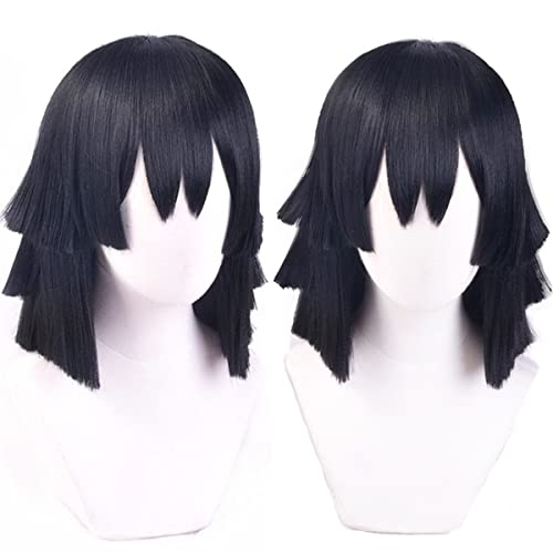 Liamiona Iguro Obanai Cosplay Perücke Anime Short Straight Black Hair Halloween Party Kostüme Perücke + kostenlose Perückenkappe von Liamiona