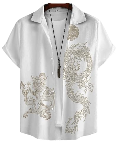 Herren Drachendruck Hemd Mode Chinesischer Drache Hemd Street Trend Loose Plus Size Hemd (kein Weißes Tshirt) Farbe7 L von LianMz