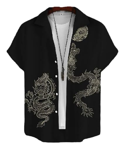 LianMz Herren Drachendruck Hemd Mode Chinesischer Drache Hemd Street Trend Loose Plus Size Hemd (kein Weißes Tshirt) Farbe12 XXL von LianMz