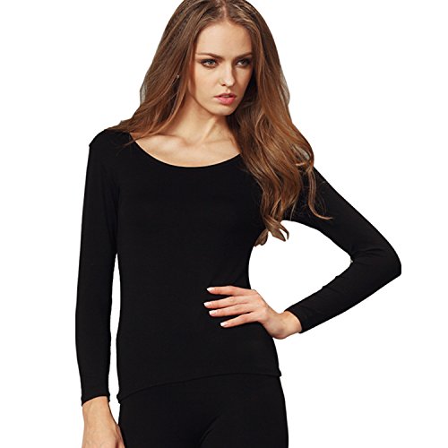 Liang Rou Damen Basic U-Cut Stretch Langarm Unterwäsche Tops, 1 Stück schwarz, Small von Liang Rou